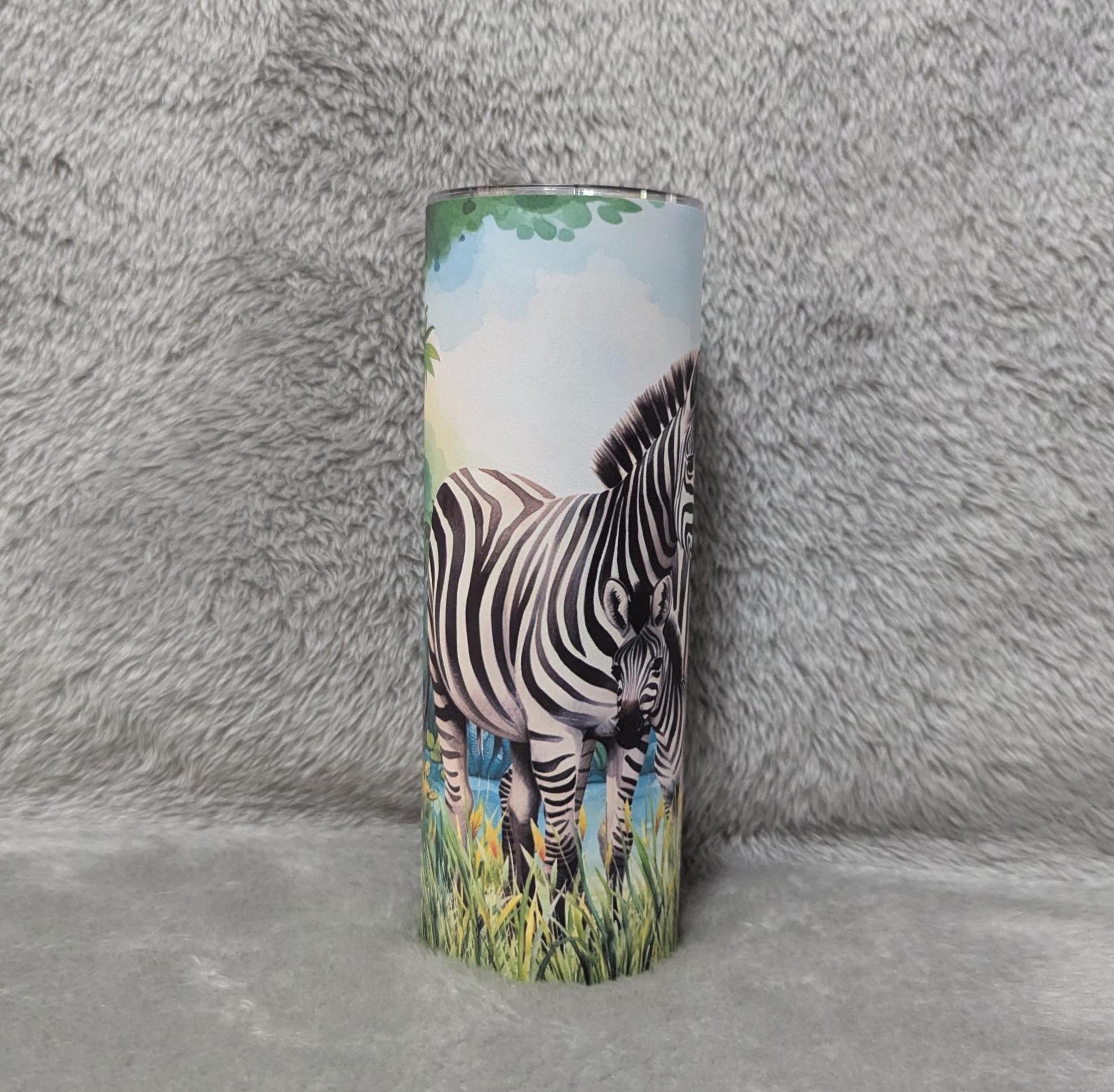 Zebra Family Tumbler 20oz With Reusable Straw, Can Be Personalized