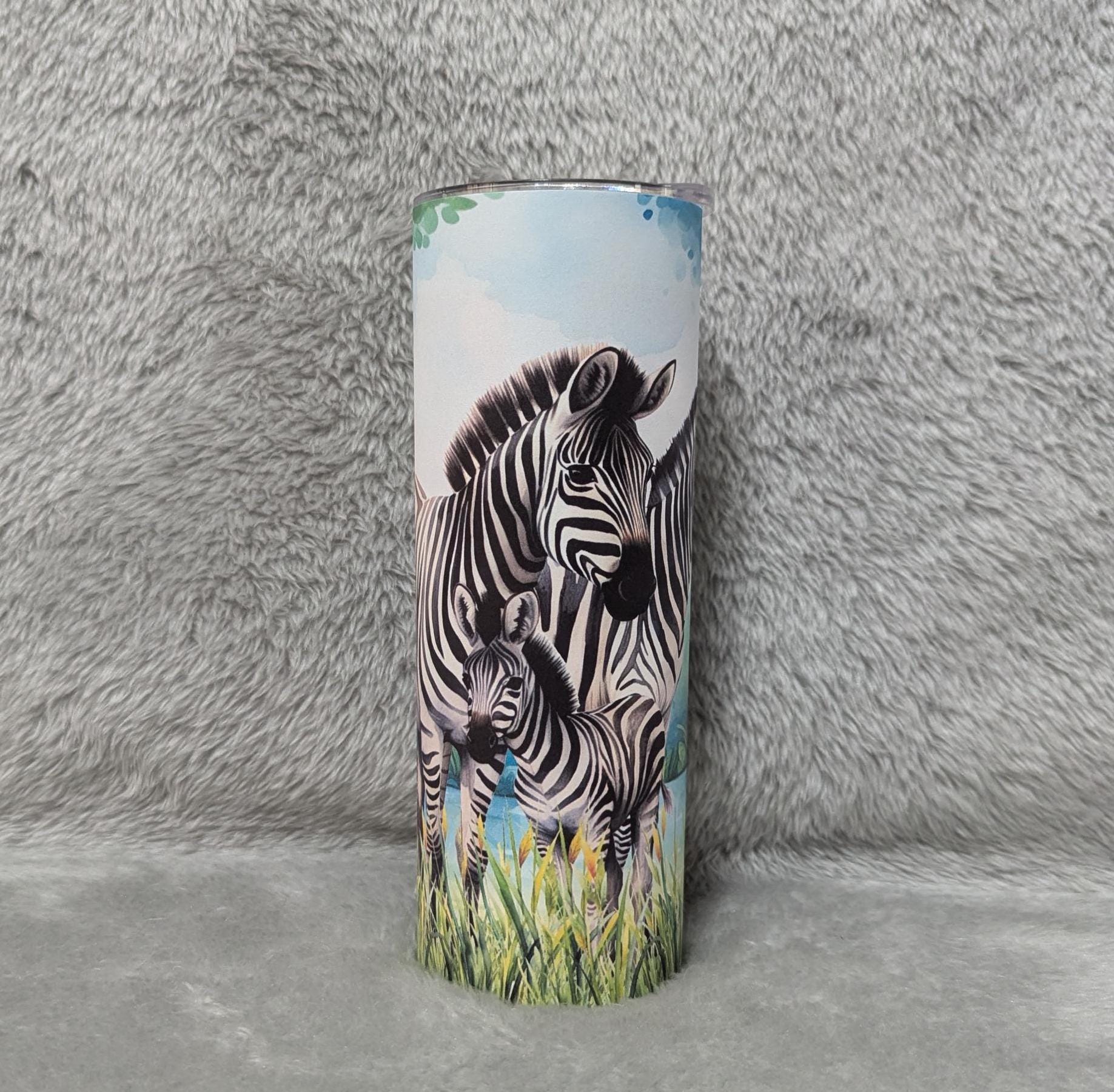 Zebra Family Tumbler 20oz With Reusable Straw, Can Be Personalized