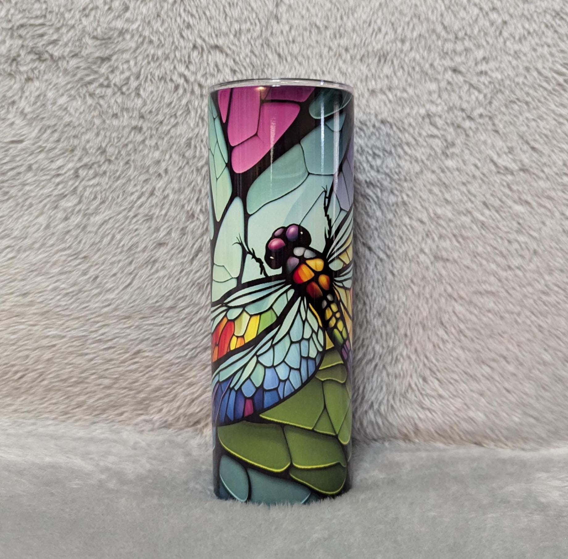 Dragonfly Tumbler With A Stained Glass Design, Dragonfly Cup, Dragonfly Gift, Dragonfly Lover Tumbler, Dragonfly Design, 20oz Tumbler