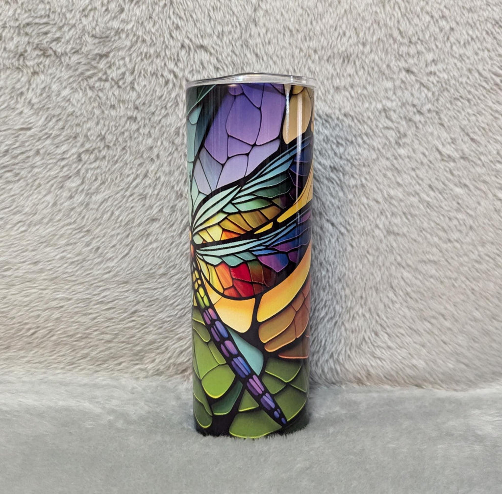 Dragonfly Tumbler With A Stained Glass Design, Dragonfly Cup, Dragonfly Gift, Dragonfly Lover Tumbler, Dragonfly Design, 20oz Tumbler