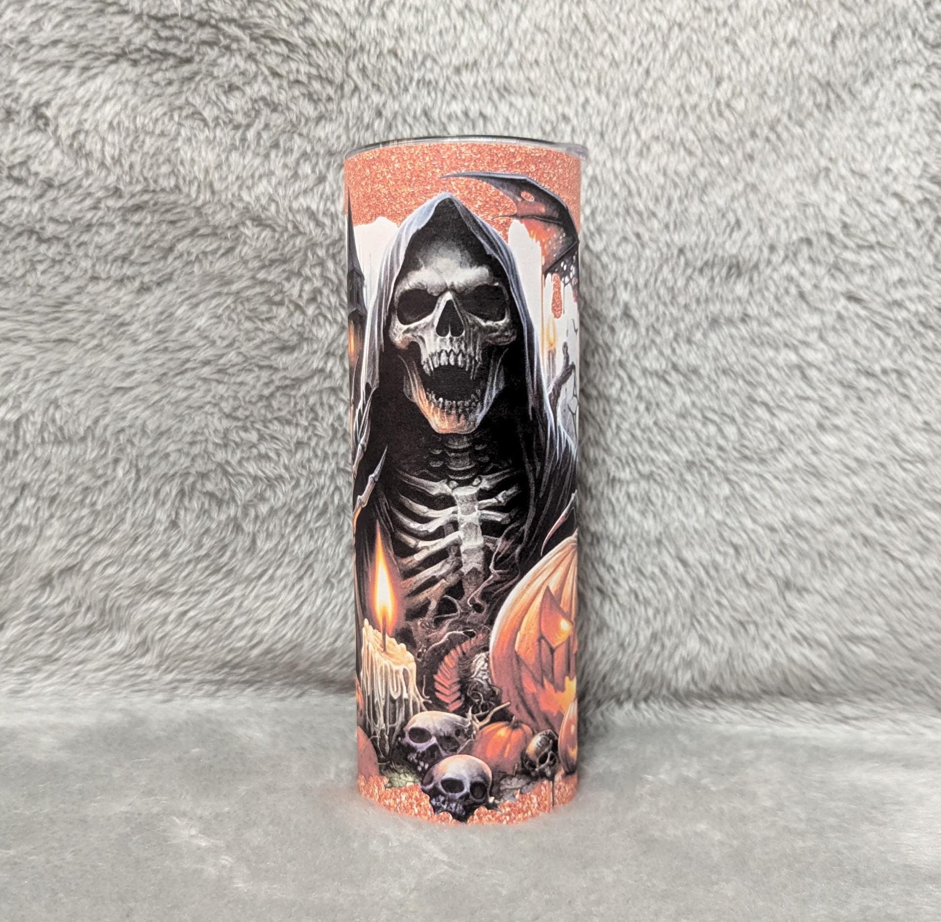 Skeleton Goblin Halloween Tumbler 20oz With Reusable Straw, Can Be Personalized