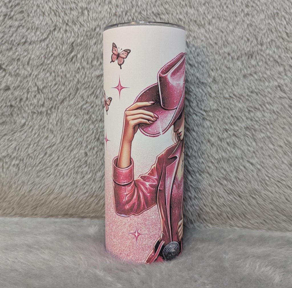 Pink Cowgirl Tumbler 20oz With Reusable Straw Can Be Personalized