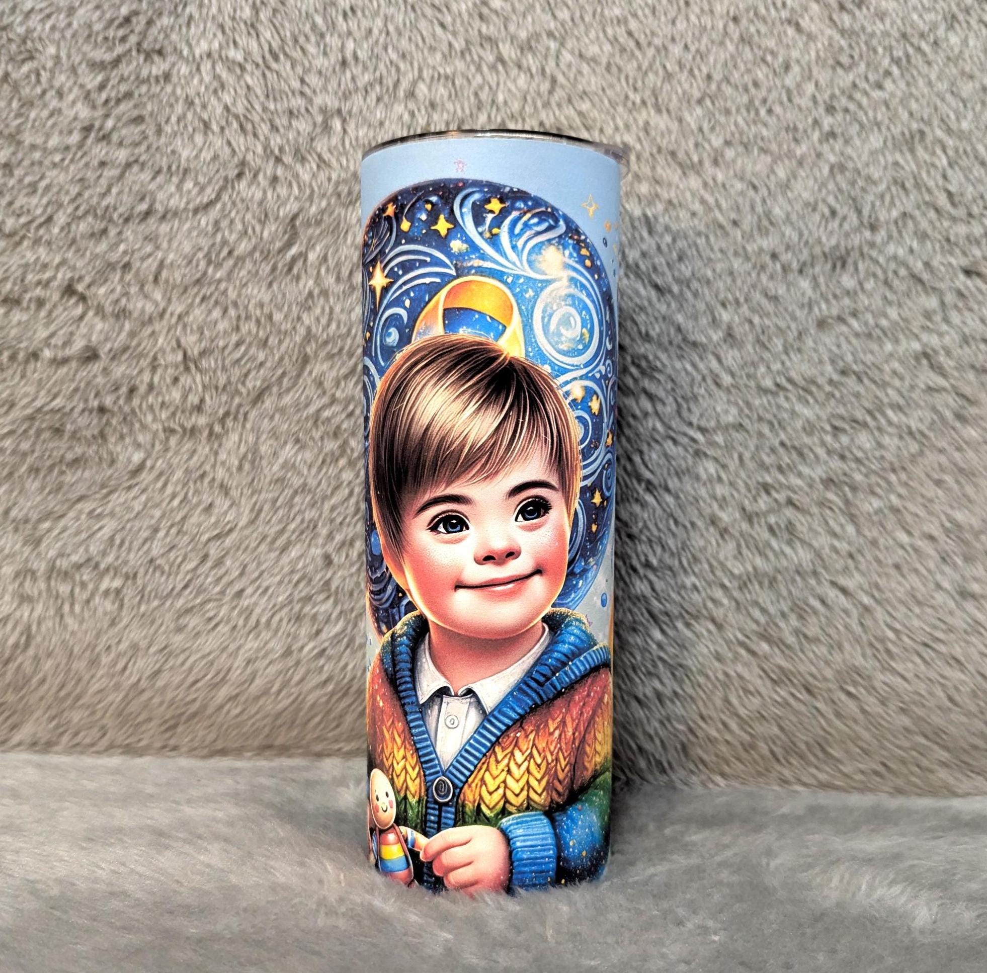 Down Syndrome Awareness Boy Tumbler Can Be Personalized, 20oz Tumbler With Lid and Straw, Home Or On The Go, Hot Or Cold Drinks