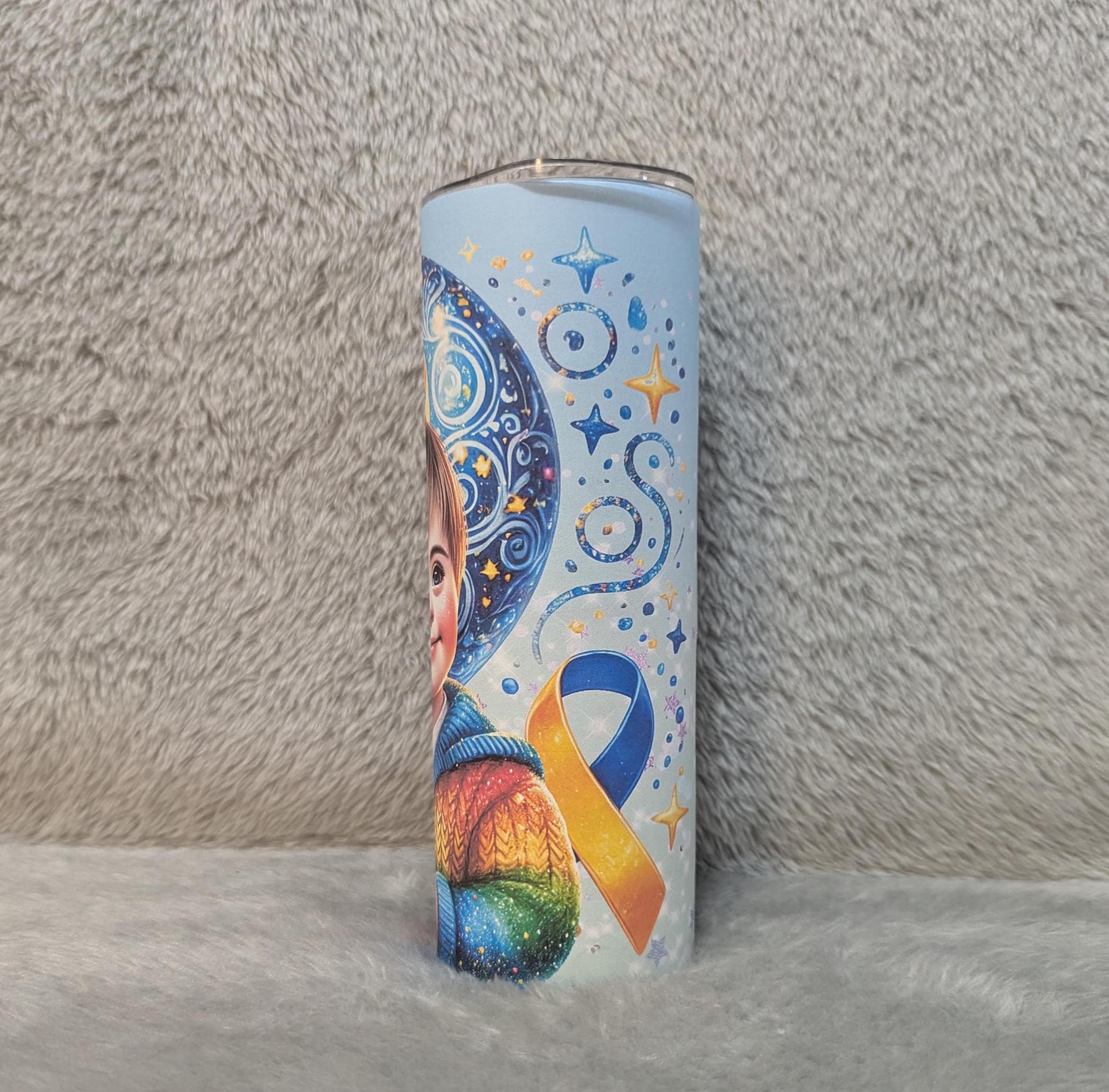Down Syndrome Awareness Boy Tumbler Can Be Personalized, 20oz Tumbler With Lid and Straw, Home Or On The Go, Hot Or Cold Drinks