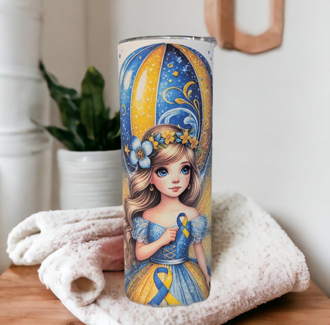 Down Syndrome Awareness Fairy Tumbler Can Be Personalized, 20oz Tumbler With Lid and Straw, Home Or On The Go, Hot Or Cold Drinks
