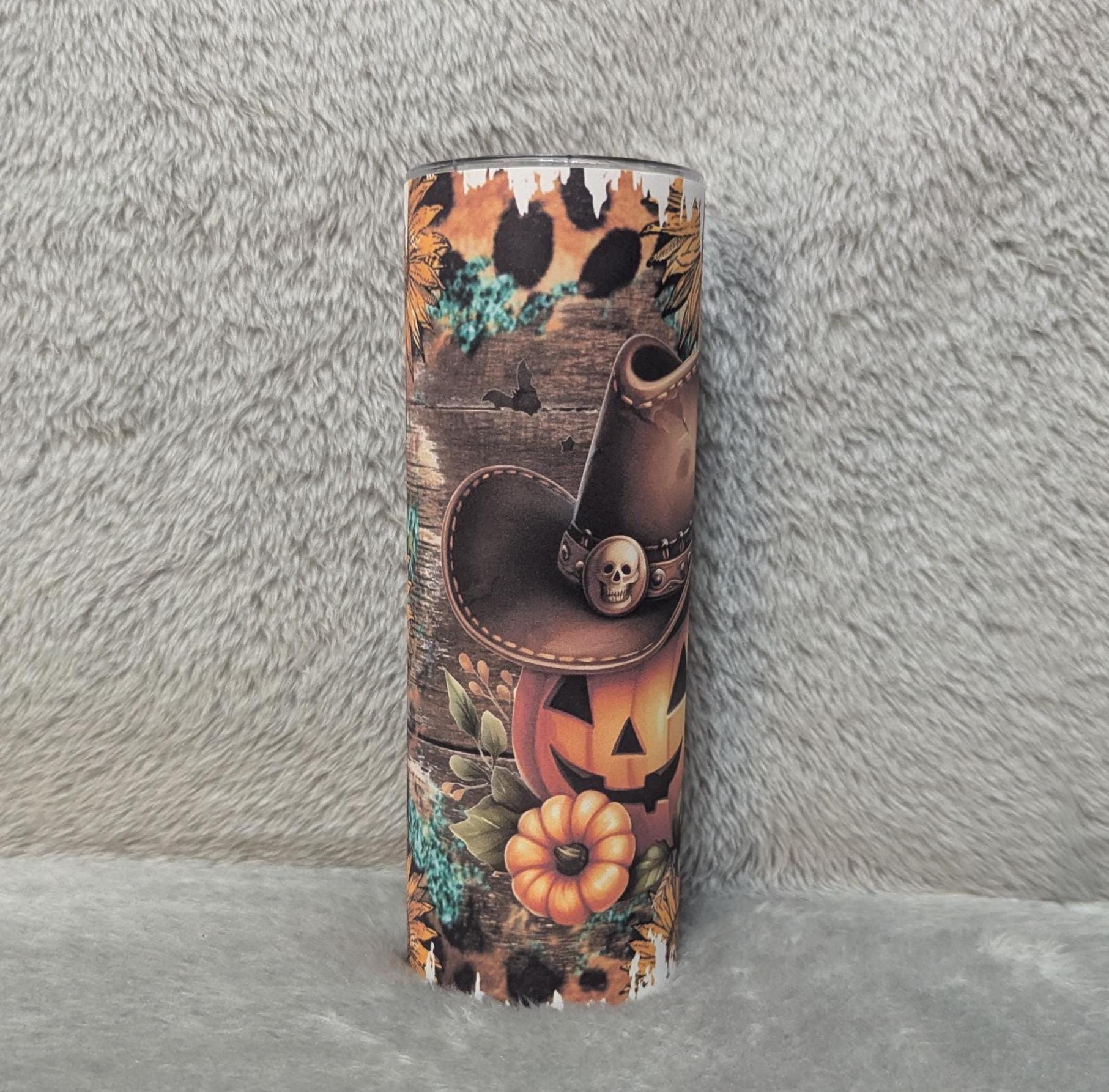 Western Pumpkin Tumbler 20oz With Reusable Straw, Can Be Personalized