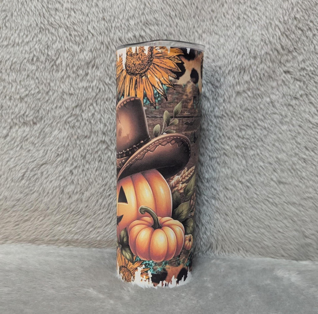 Western Pumpkin Tumbler 20oz With Reusable Straw, Can Be Personalized