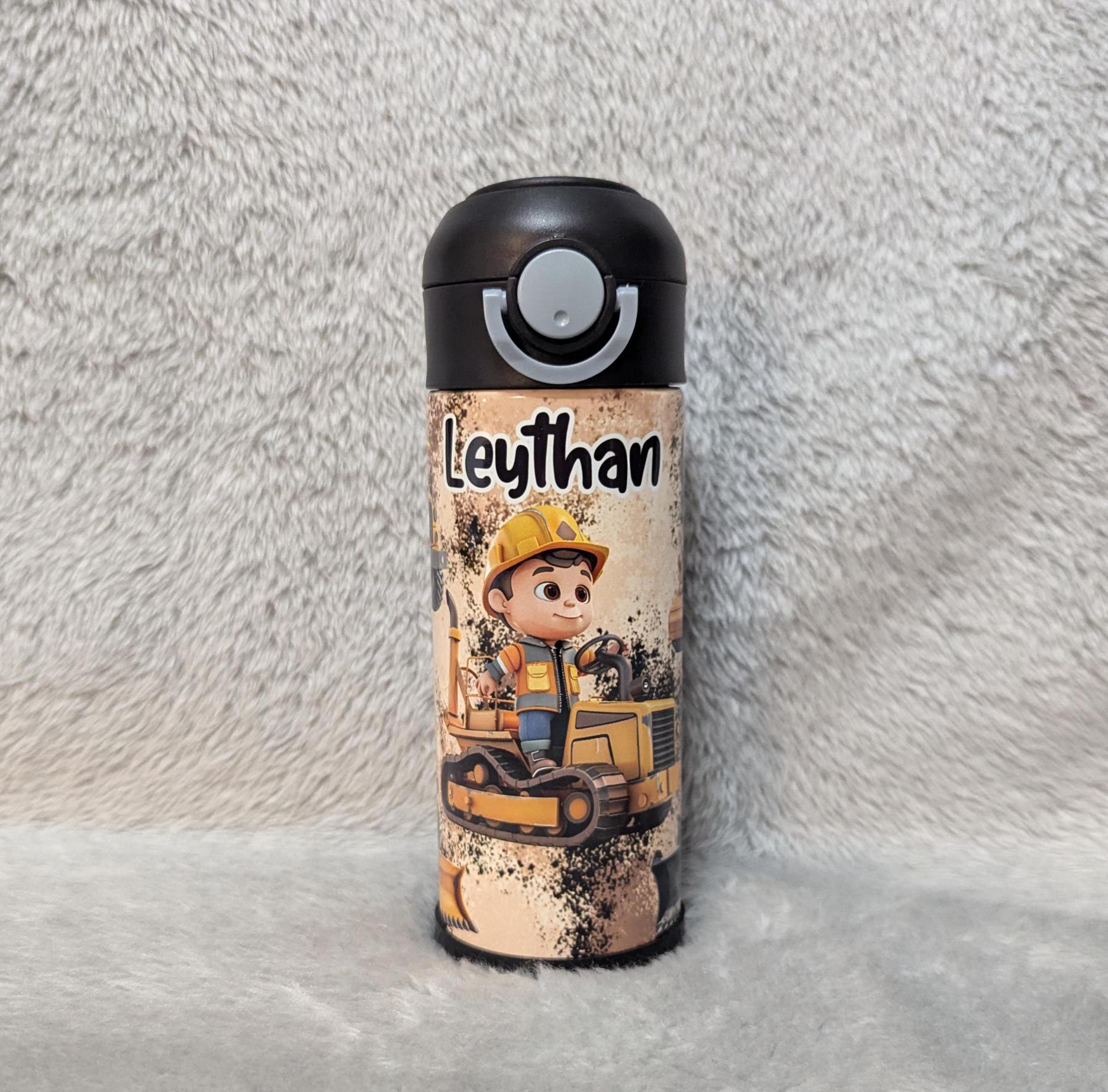 Kids Construction Water 12oz With Reusable Straw Can Be Personalized