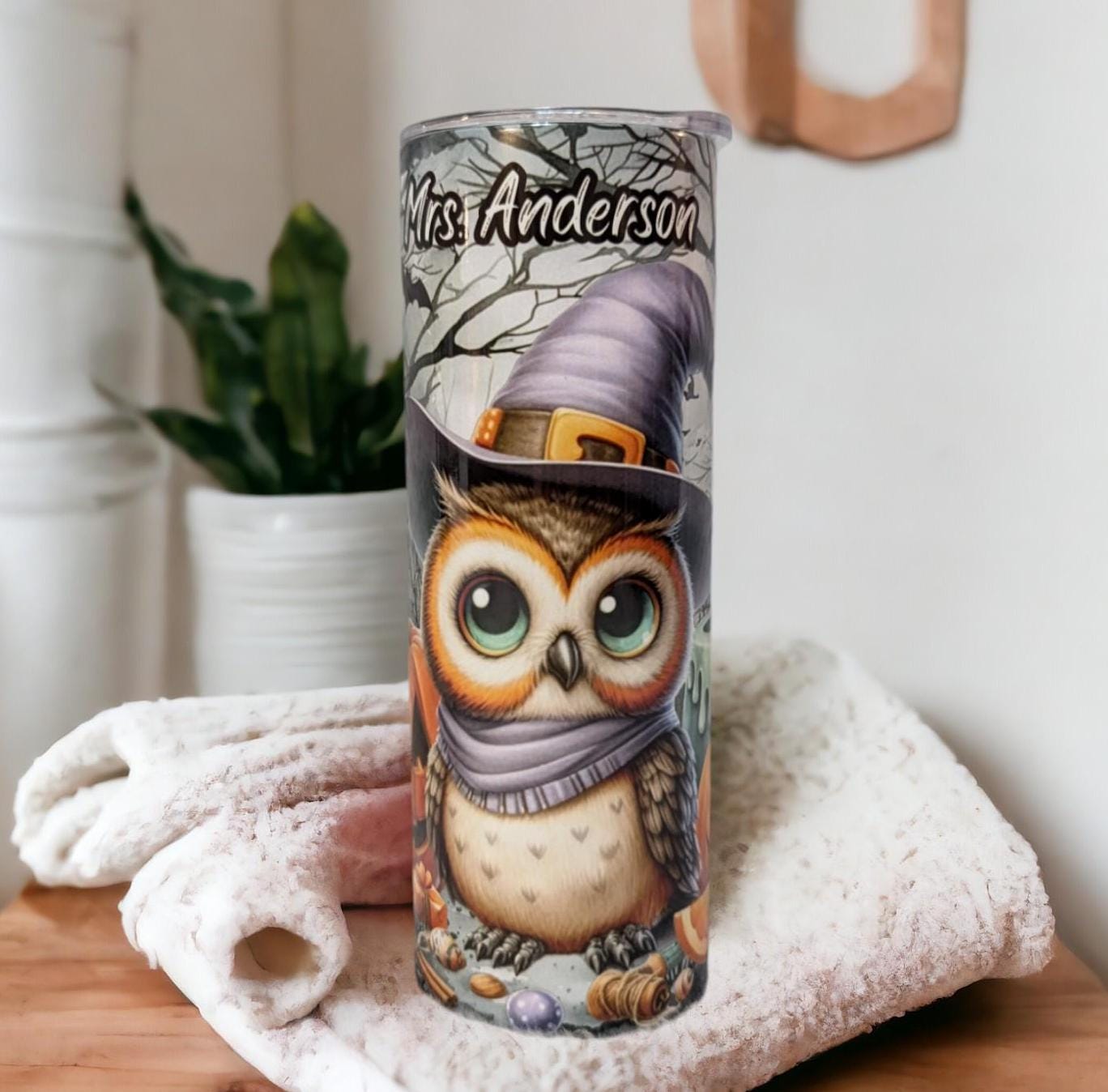 Cute Halloween Owl Tumbler Can Be Personalized, Halloween Gift, 20oz Tumbler With Straw, Halloween Party Gift, Hot Or Cold Drinks
