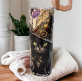 Adorable Black Kitten With Witch Hat and Floral Accents Tumbler, Cat Tumbler With Straw, Kitten Tumbler, Cat Lover Gift, Black Cat Lover