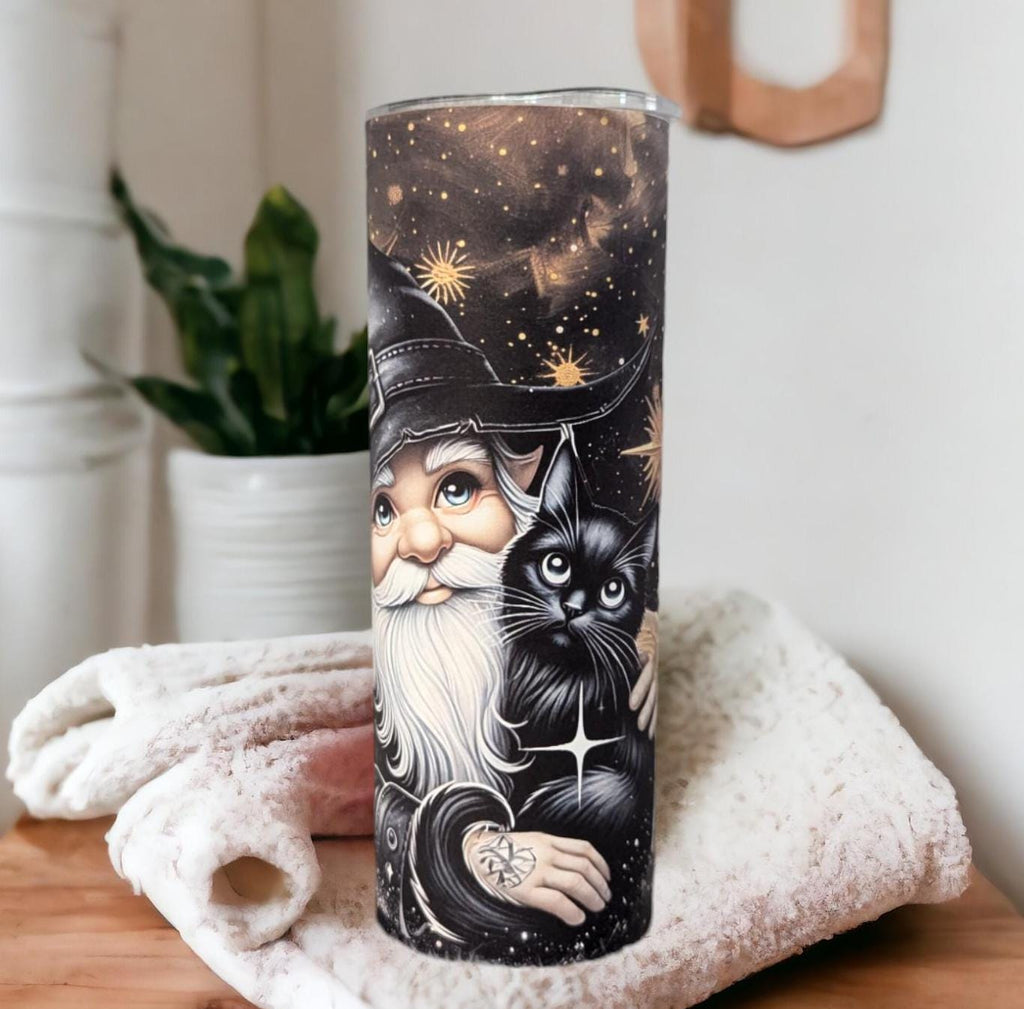 Gnome With Black Cat 20oz Tumbler Can Be Personalized, Cup With Name, 20oz Tumbler With Straw, Great For Everyday Use - Hot Or Cold Drinks