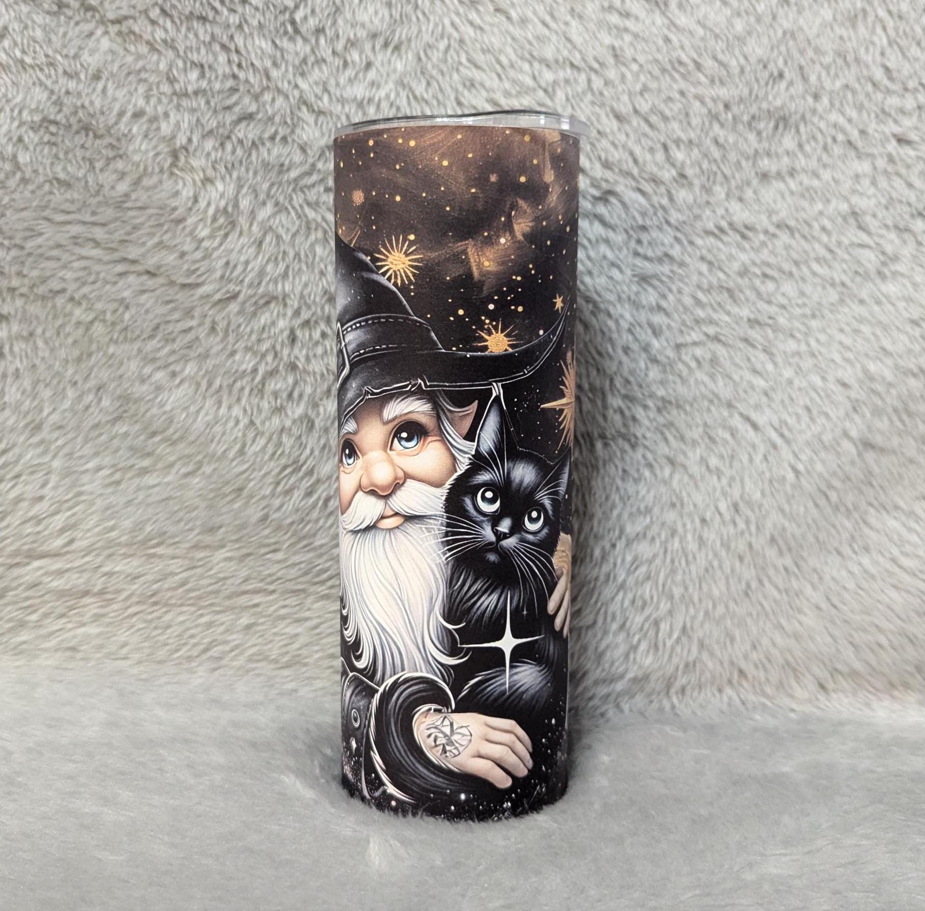 Gnome With Black Cat 20oz Tumbler Can Be Personalized, Cup With Name, 20oz Tumbler With Straw, Great For Everyday Use - Hot Or Cold Drinks