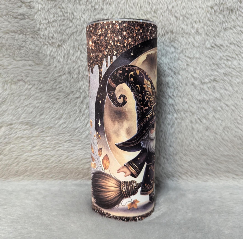 Wizard Gnome With Black Cat 20oz With Reusable Straw, Can Be Personalized