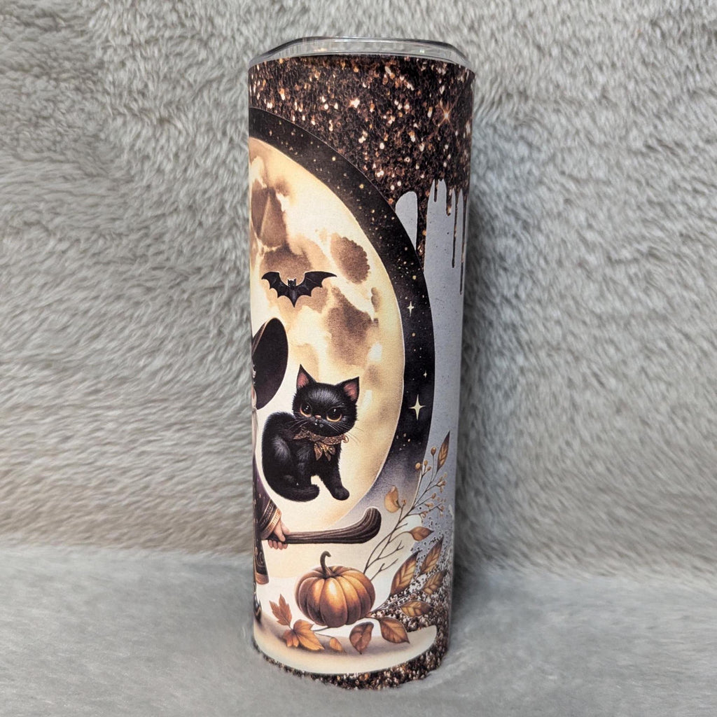 Wizard Gnome With Black Cat 20oz With Reusable Straw, Can Be Personalized