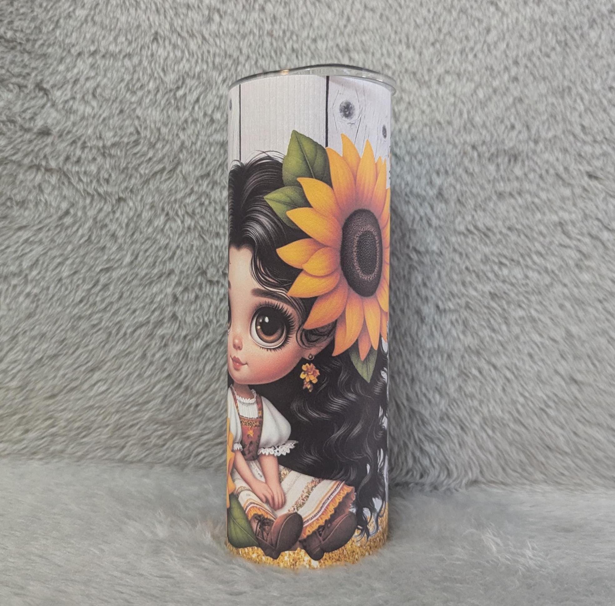 Sunflower Girl Tumbler That Can Be Personalized, Cup With Name,  20oz Tumbler For Hot Or Cold Drinks -  Includes A Reusable Straw