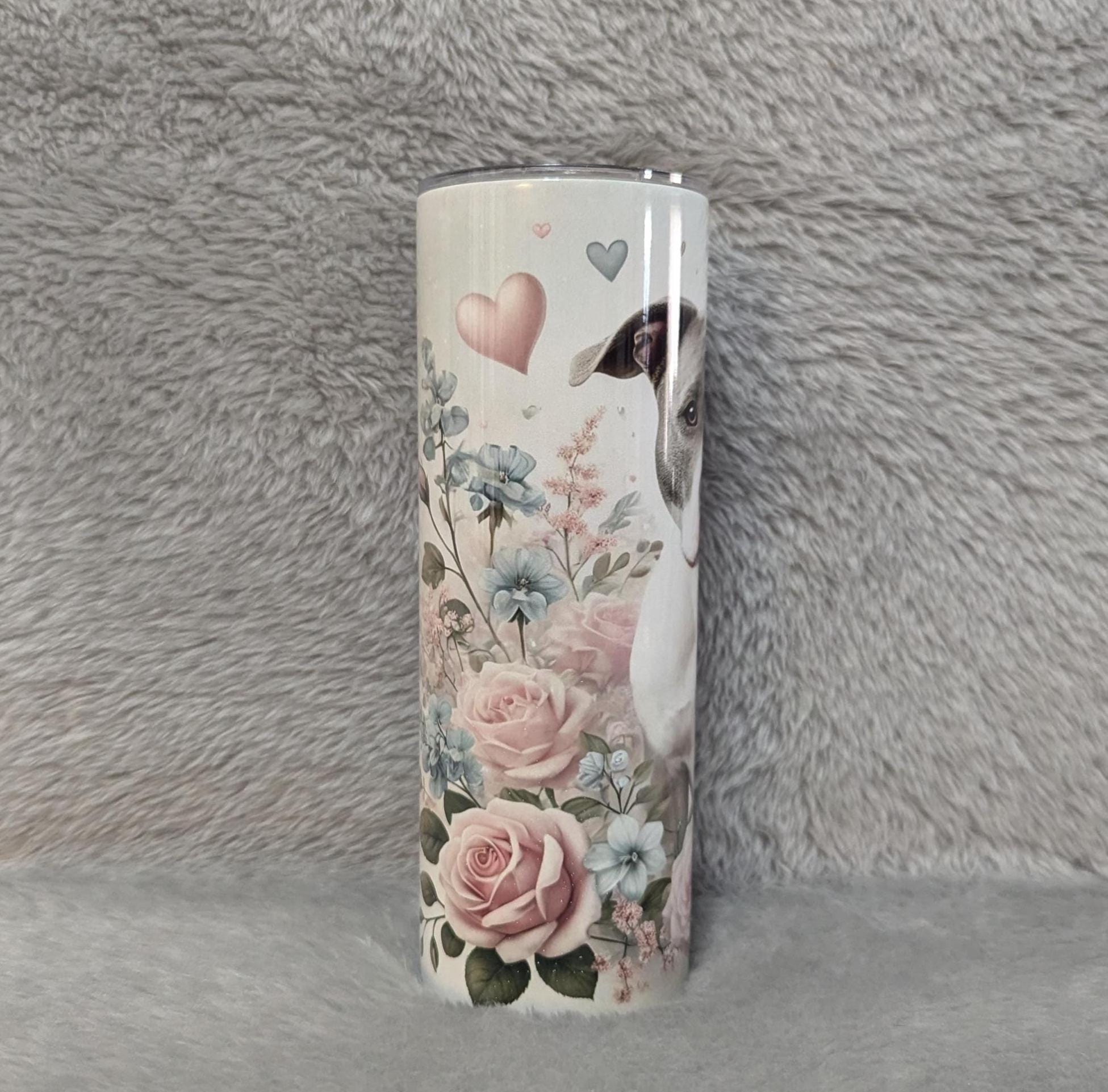 Floral Pitbull Tumbler 20oz With Reusable Straw, Can Be Personalized