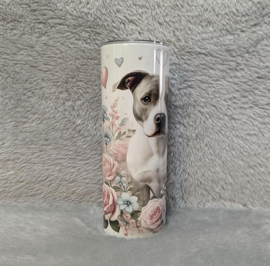 Floral Pitbull Tumbler 20oz With Reusable Straw, Can Be Personalized