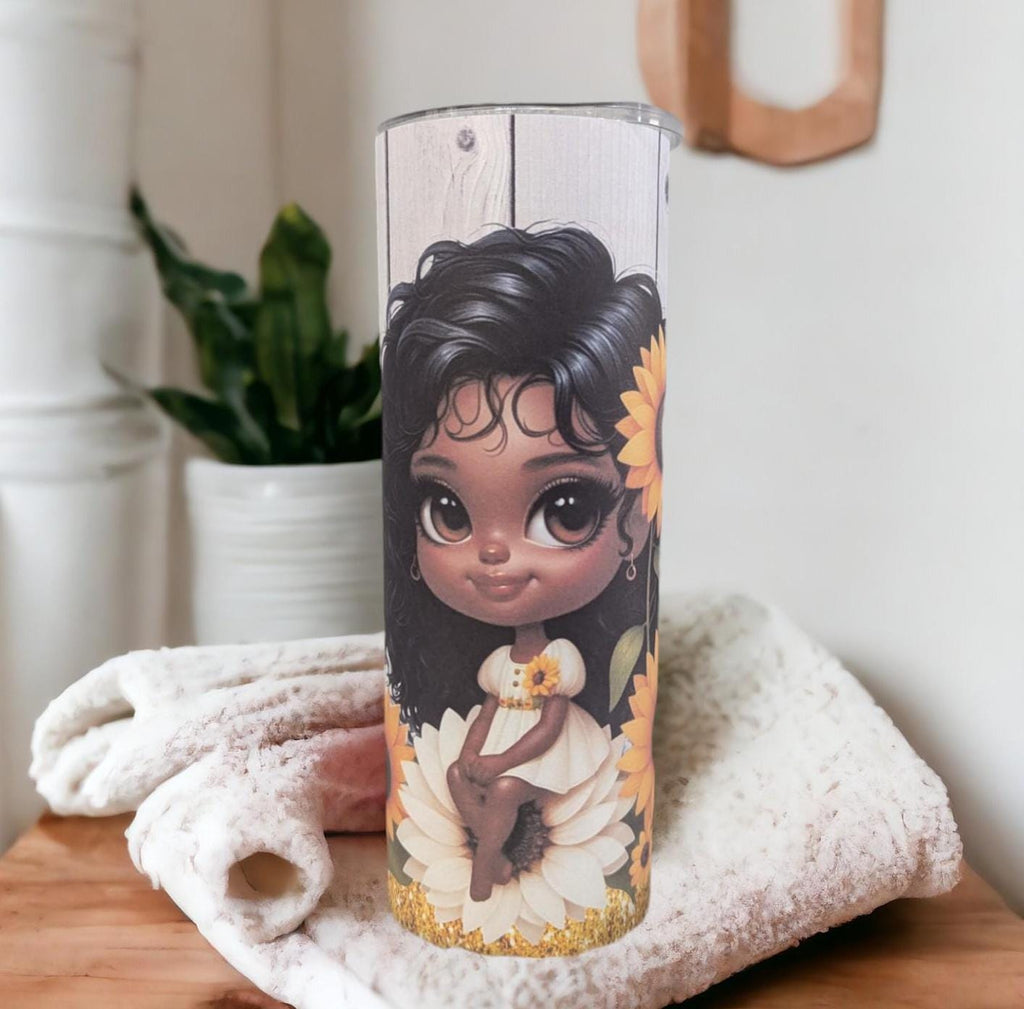 Sunflower Girl 20oz Tumbler That Can Be Personalized, Cup With Name,  20oz Tumbler For Hot Or Cold Drinks -  Includes A Reusable Straw