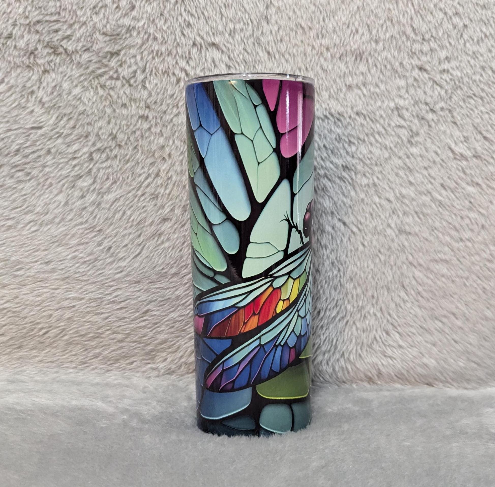 Dragonfly Tumbler With A Stained Glass Design, Dragonfly Cup, Dragonfly Gift, Dragonfly Lover Tumbler, Dragonfly Design, 20oz Tumbler