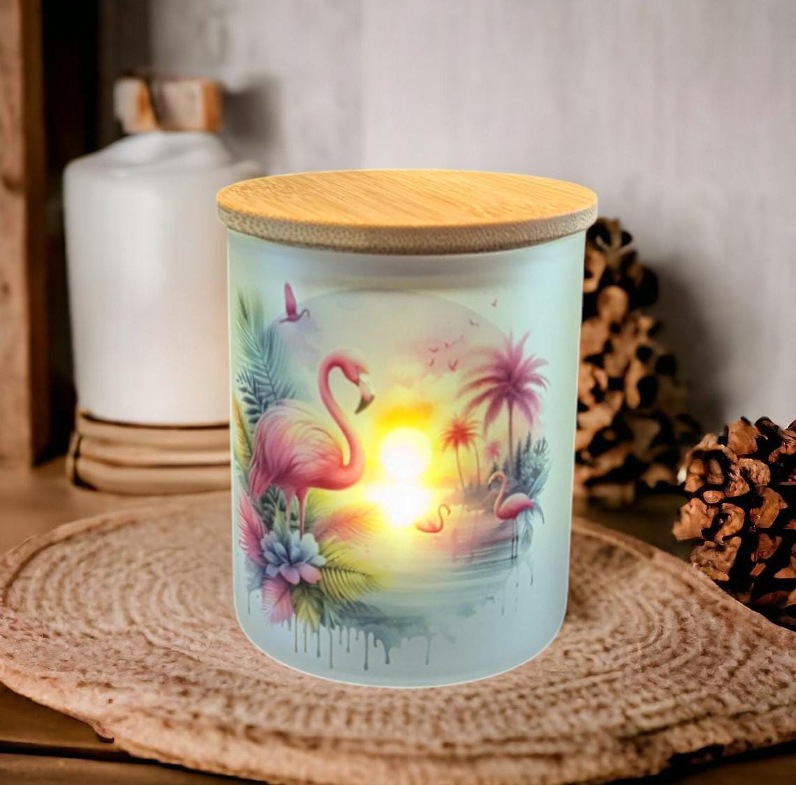 Beautiful Flamingo Candle Holder Includes A Battery Operated Flickering Tea Light, Flamingo Jar, Flamingo Decor