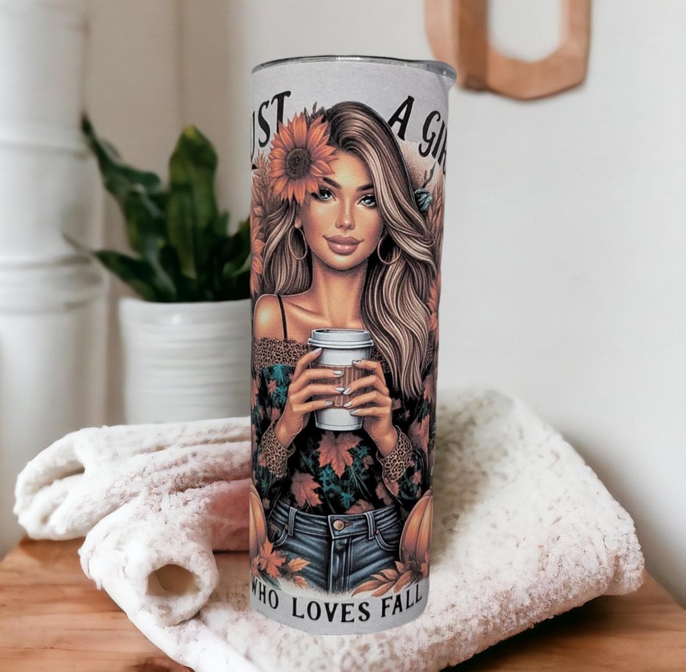 Just A Girl Who Loves Fall 20oz Tumbler Can Be Personalized, Cup With Name, Gift For Her, Hot Or Cold Drinkware With Straw