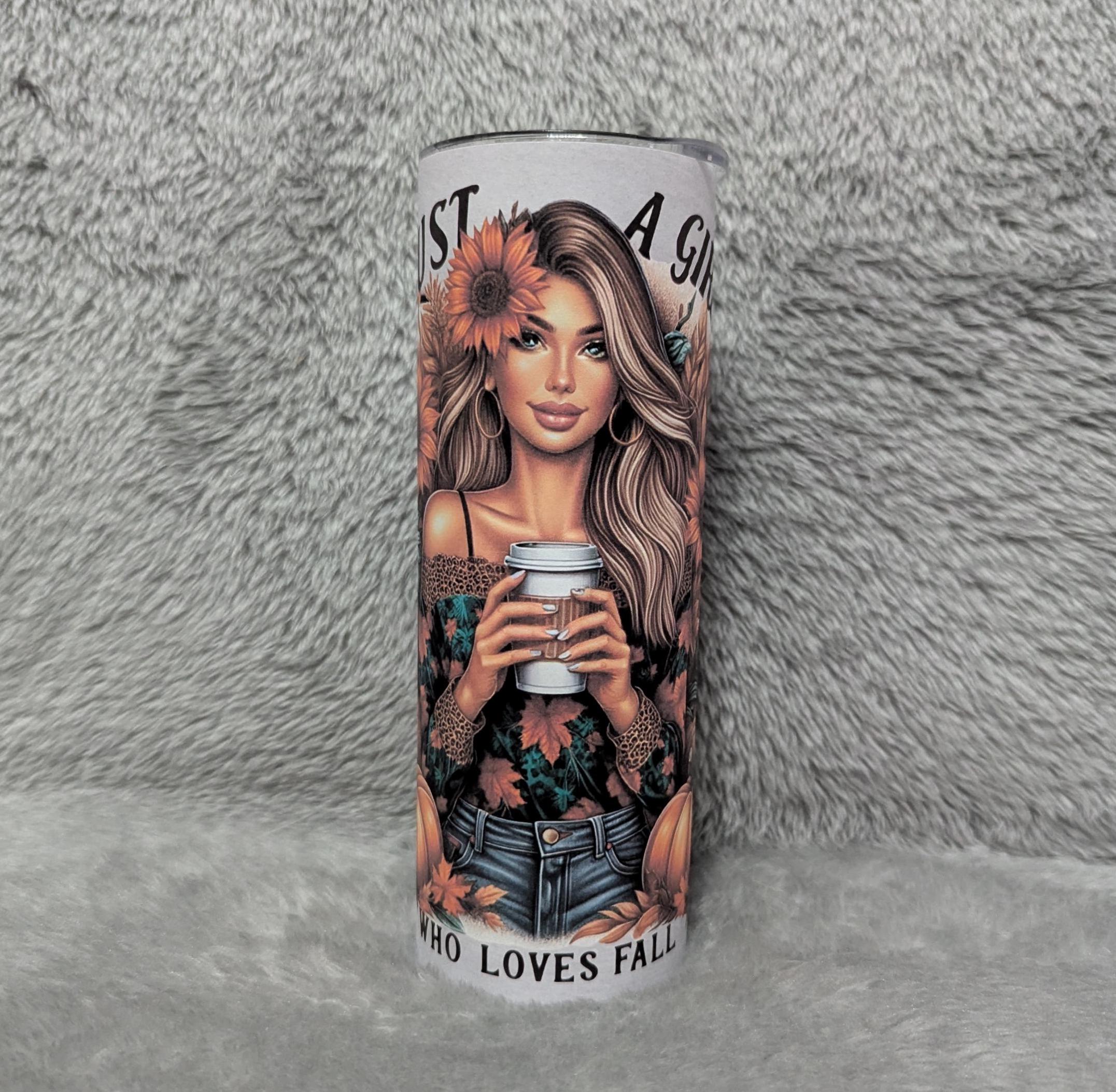 Just A Girl Who Loves Fall 20oz Tumbler Can Be Personalized, Cup With Name, Gift For Her, Hot Or Cold Drinkware With Straw