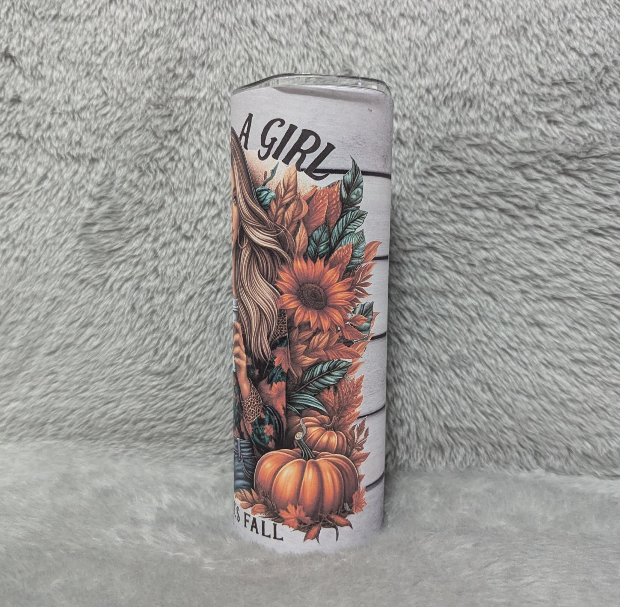 Just A Girl Who Loves Fall 20oz Tumbler Can Be Personalized, Cup With Name, Gift For Her, Hot Or Cold Drinkware With Straw