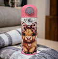 Kids Highland Cow Water Bottle 12oz With Reusable Straw Can Be Personalized