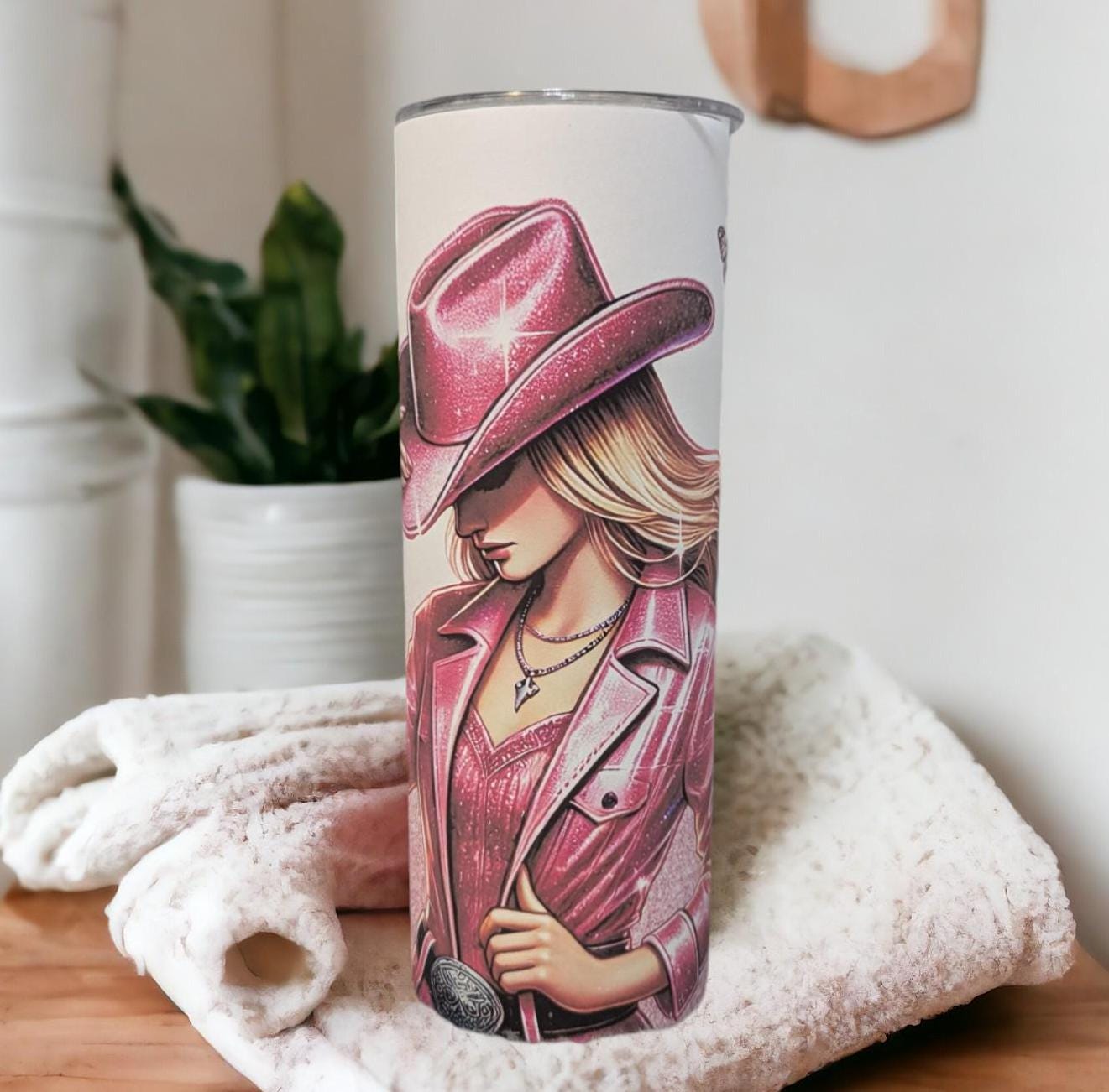 Pink Cowgirl Tumbler 20oz With Reusable Straw Can Be Personalized