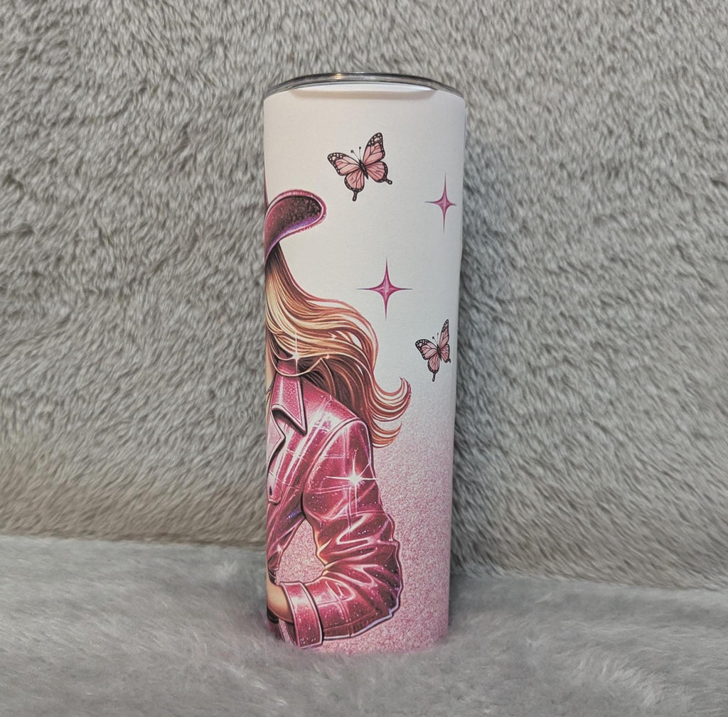 Pink Cowgirl Tumbler 20oz With Reusable Straw Can Be Personalized