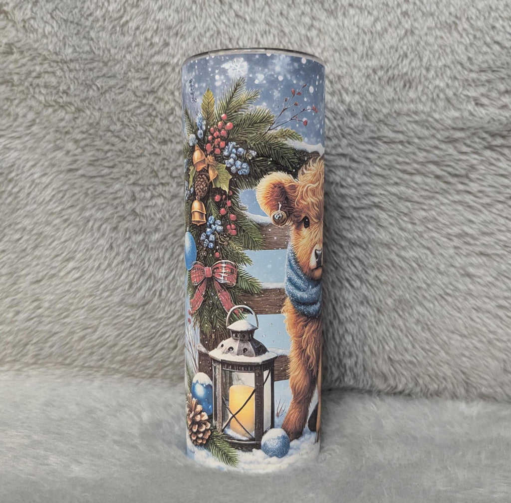 Highland Cow In The Snow 20oz Tumbler Can Be Personalized, Cow Cup With Name, Cow Coffee Cup, Cow Lovers Tumbler, Cow Lovers Gift For Her