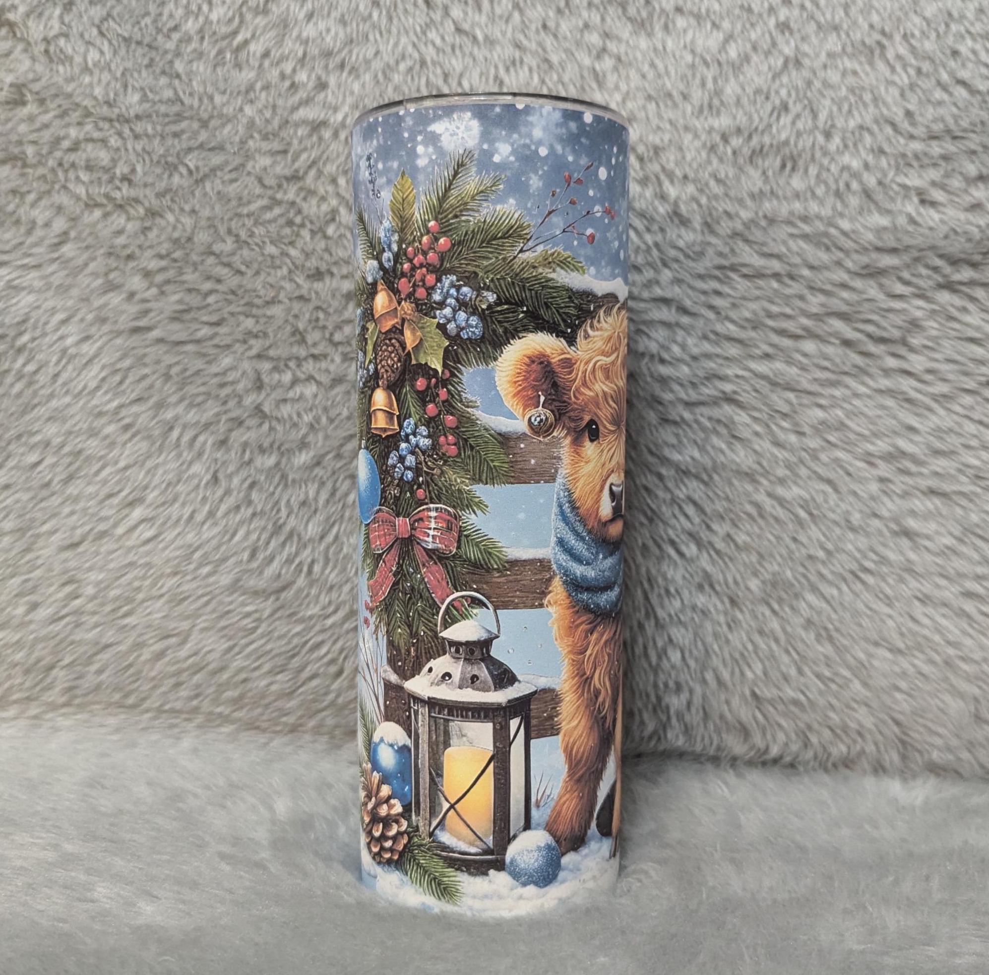 Highland Cow In The Snow 20oz Tumbler Can Be Personalized, Cow Cup With Name, Cow Coffee Cup, Cow Lovers Tumbler, Cow Lovers Gift For Her