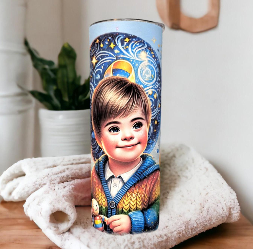 Down Syndrome Awareness Boy Tumbler Can Be Personalized, 20oz Tumbler With Lid and Straw, Home Or On The Go, Hot Or Cold Drinks