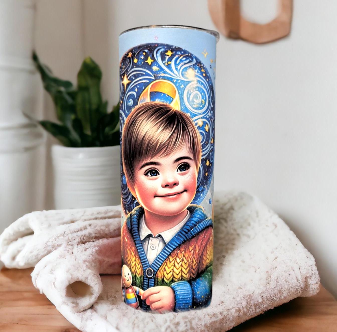 Down Syndrome Awareness Boy Tumbler Can Be Personalized, 20oz Tumbler With Lid and Straw, Home Or On The Go, Hot Or Cold Drinks