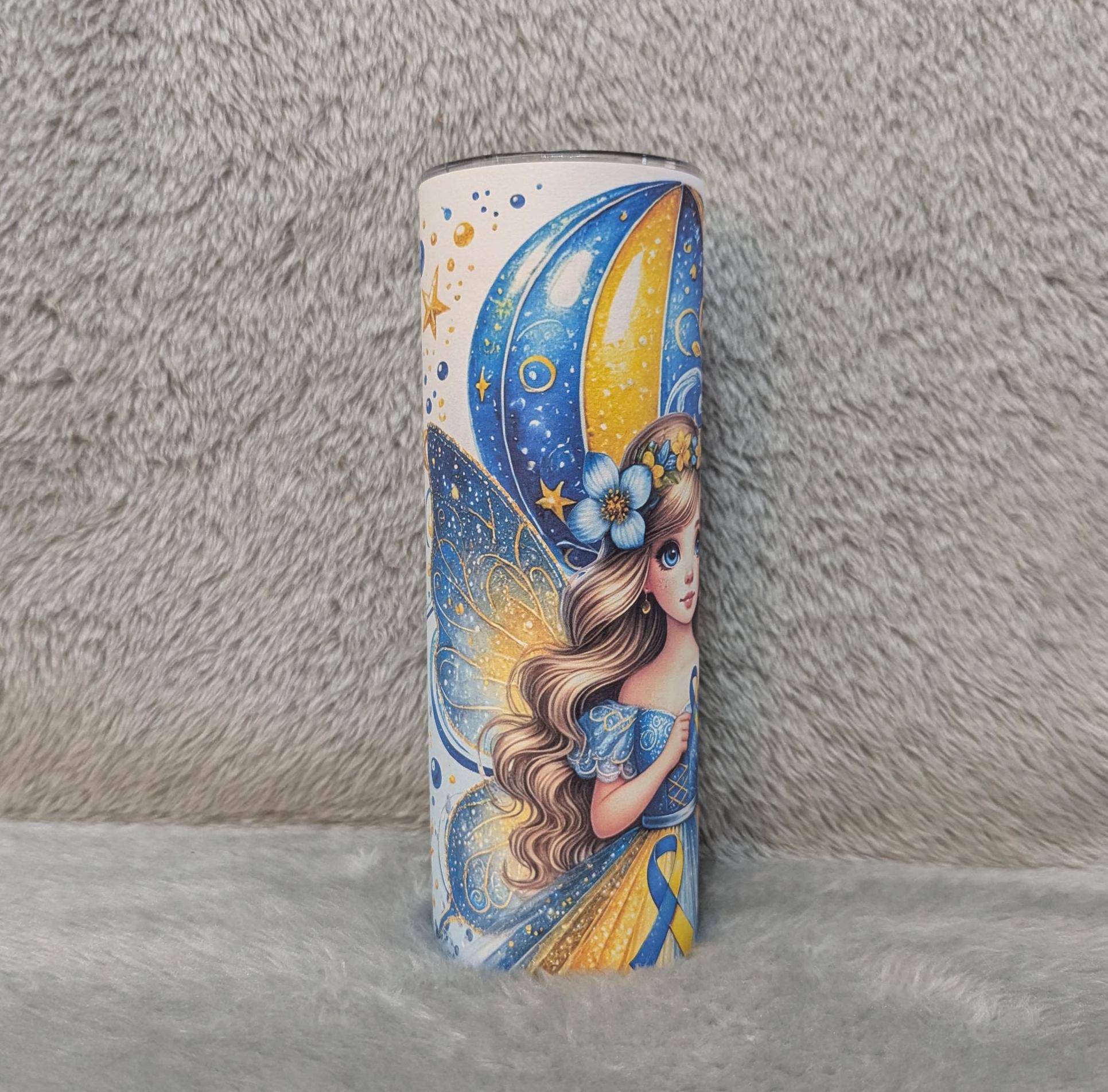 Down Syndrome Awareness Fairy Tumbler Can Be Personalized, 20oz Tumbler With Lid and Straw, Home Or On The Go, Hot Or Cold Drinks