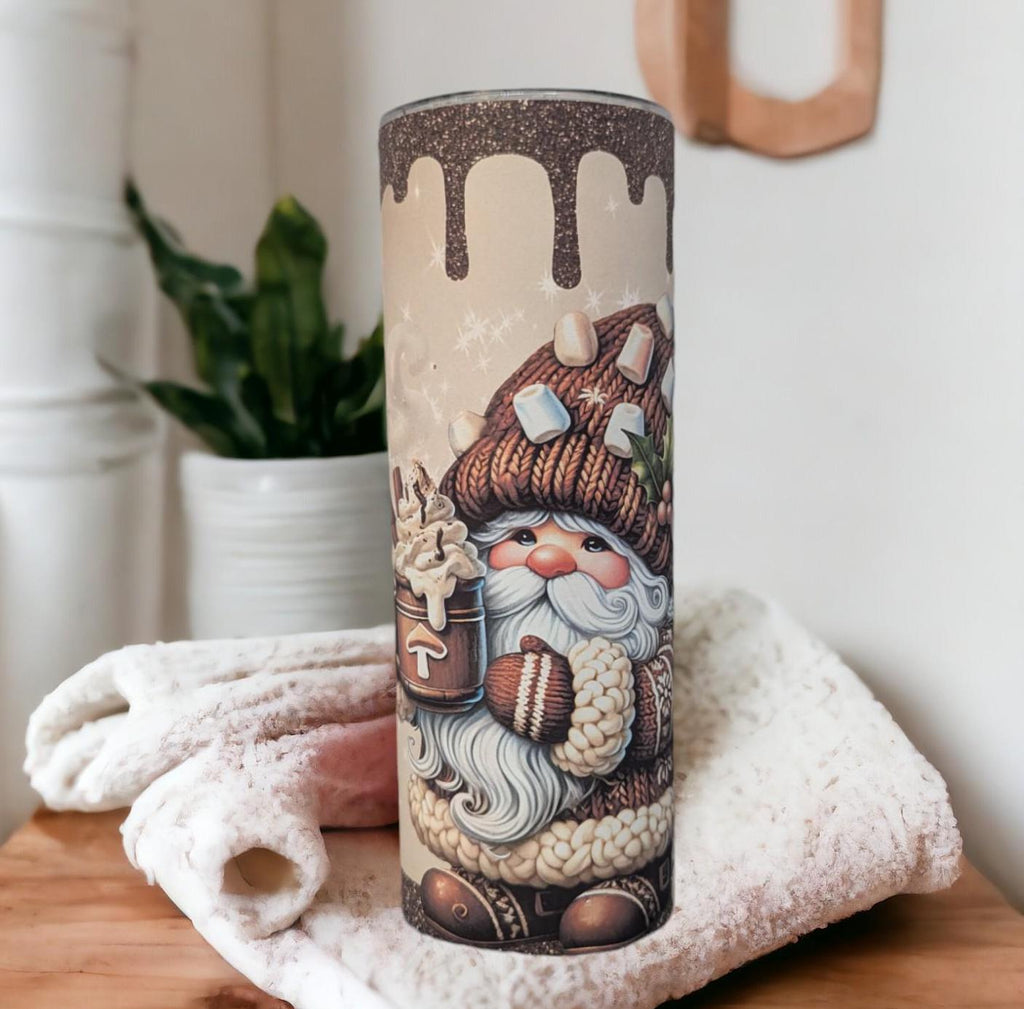 Gnome Tumbler with A Gnome Enjoying A Cup Of Hot Cocoa Can Be Personalized, Gnome Lover Gift, Includes Reusable Straw, Hot Or Cold Drinks