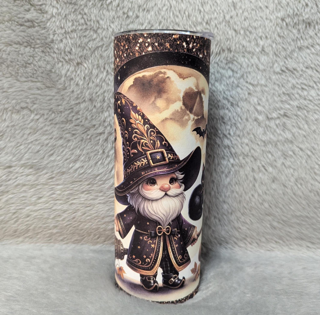 Wizard Gnome With Black Cat 20oz With Reusable Straw, Can Be Personalized