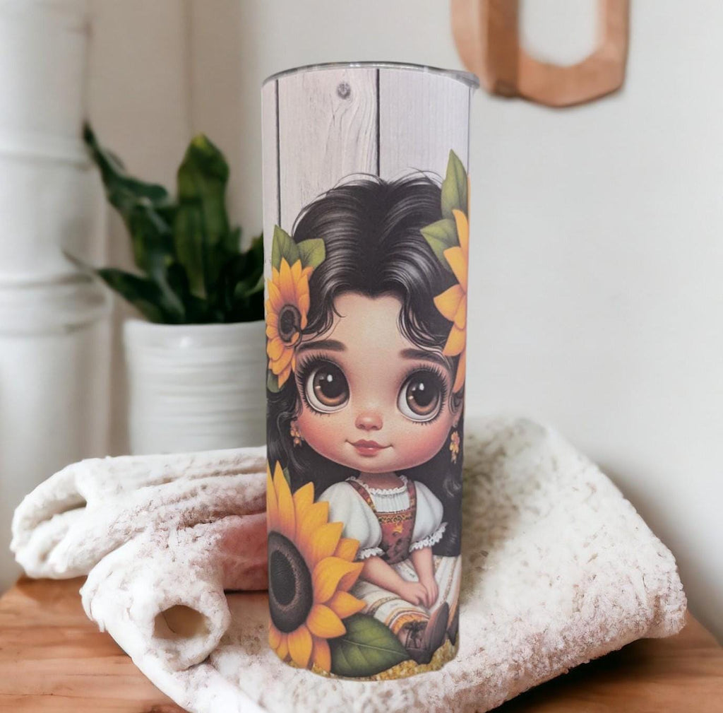 Sunflower Girl Tumbler That Can Be Personalized, Cup With Name,  20oz Tumbler For Hot Or Cold Drinks -  Includes A Reusable Straw