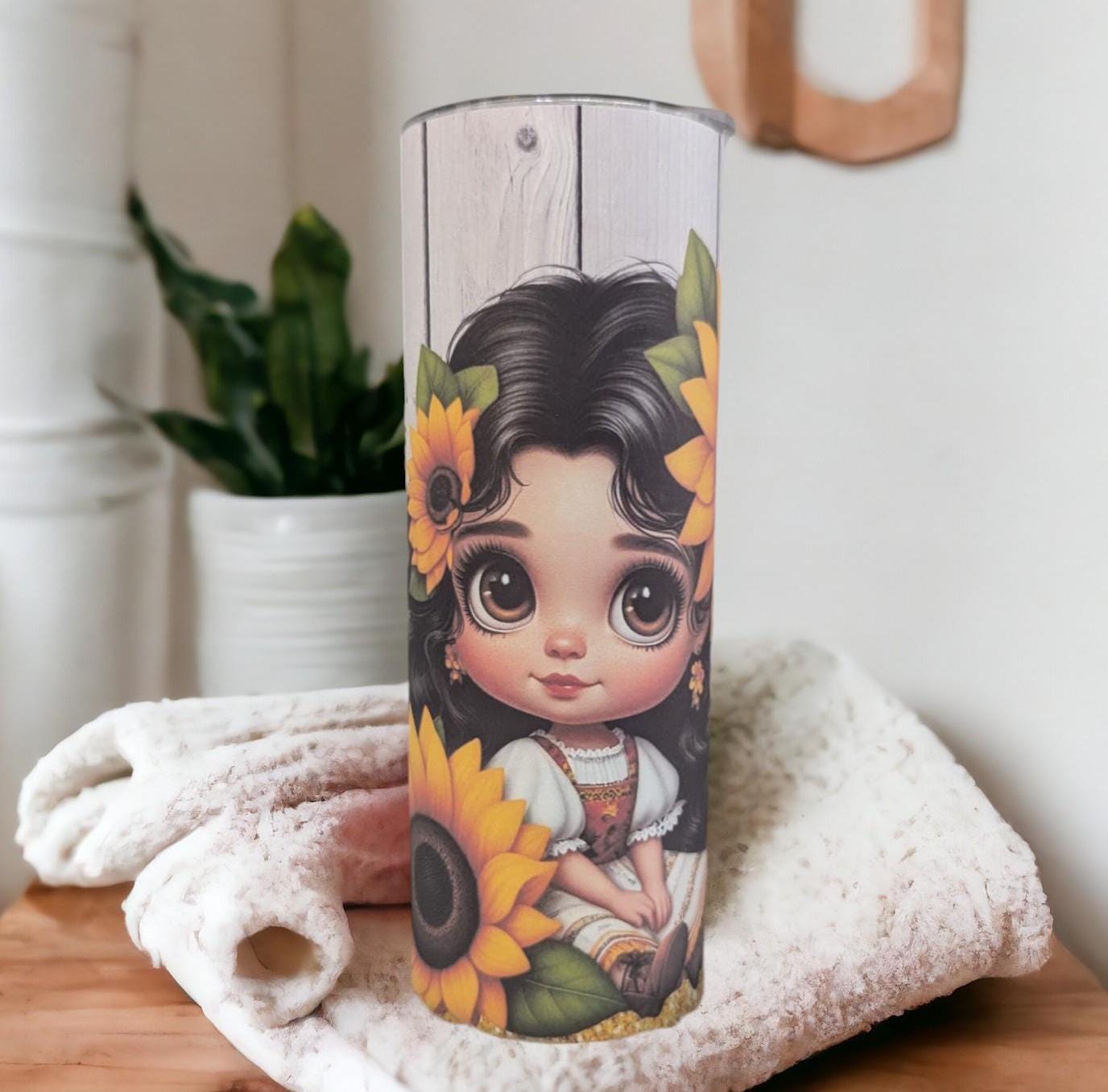 Sunflower Girl Tumbler That Can Be Personalized, Cup With Name,  20oz Tumbler For Hot Or Cold Drinks -  Includes A Reusable Straw