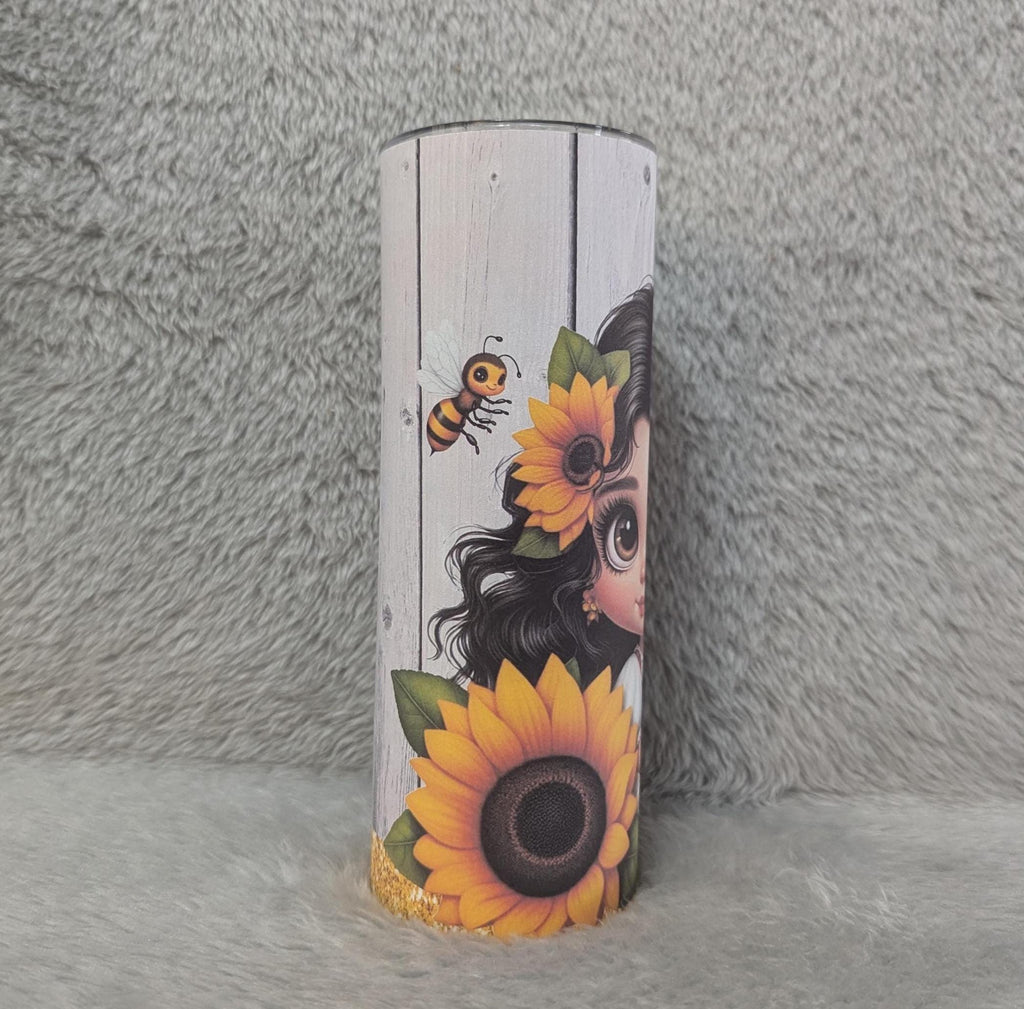 Sunflower Girl Tumbler That Can Be Personalized, Cup With Name,  20oz Tumbler For Hot Or Cold Drinks -  Includes A Reusable Straw