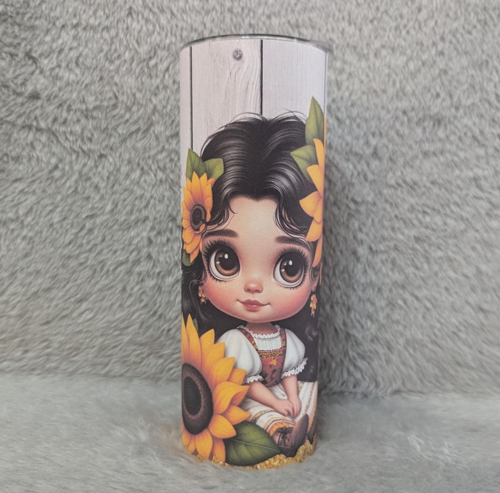 Sunflower Girl Tumbler That Can Be Personalized, Cup With Name,  20oz Tumbler For Hot Or Cold Drinks -  Includes A Reusable Straw