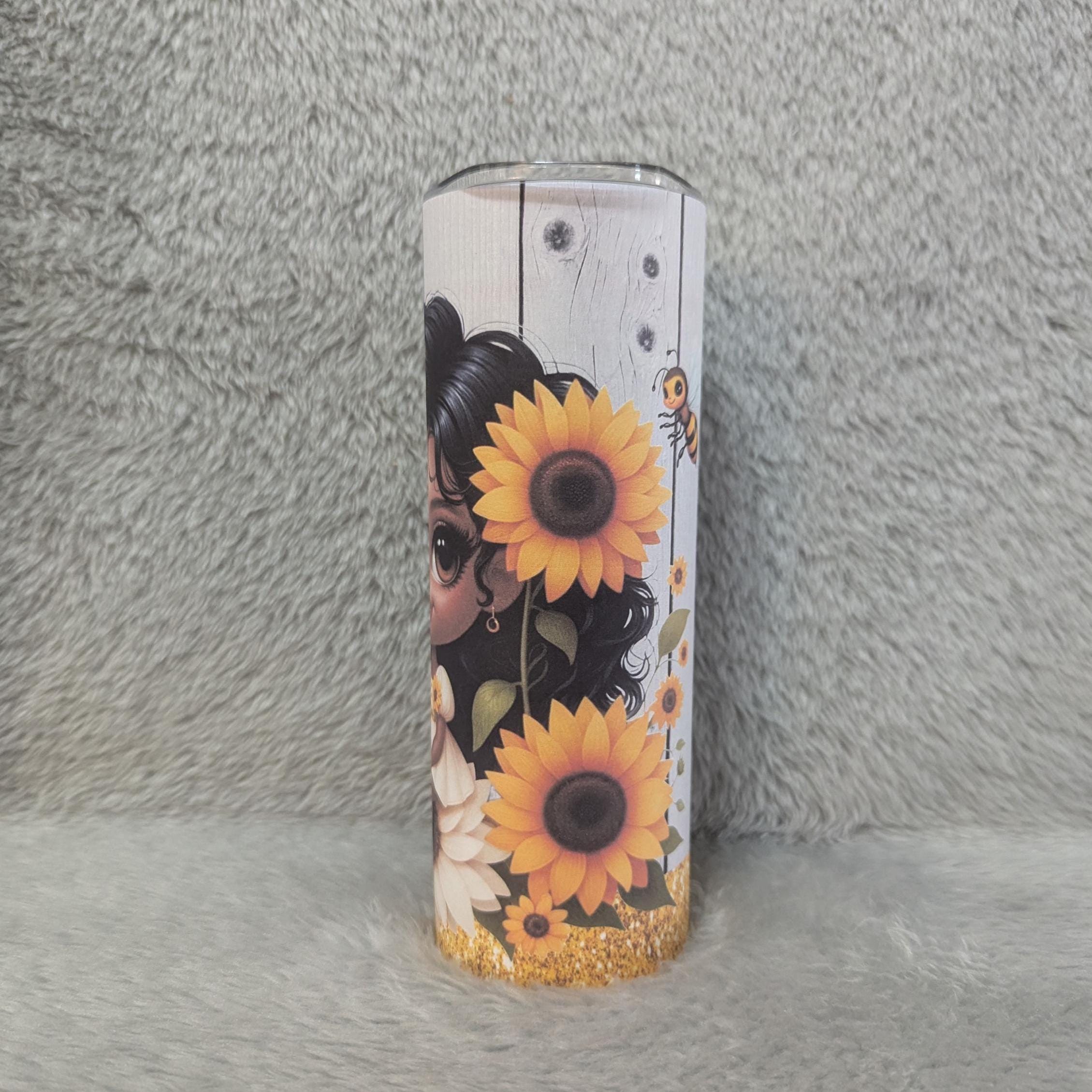 Sunflower Girl 20oz Tumbler That Can Be Personalized, Cup With Name,  20oz Tumbler For Hot Or Cold Drinks -  Includes A Reusable Straw