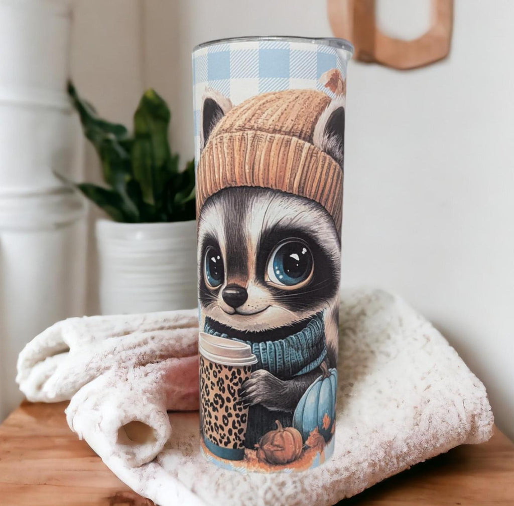 Cute But Feral Raccoon 20oz Tumbler Can Be Personalized, Includes Lid and Plastic Straw, Great For Everyday Use - Hot Or Cold Drinks