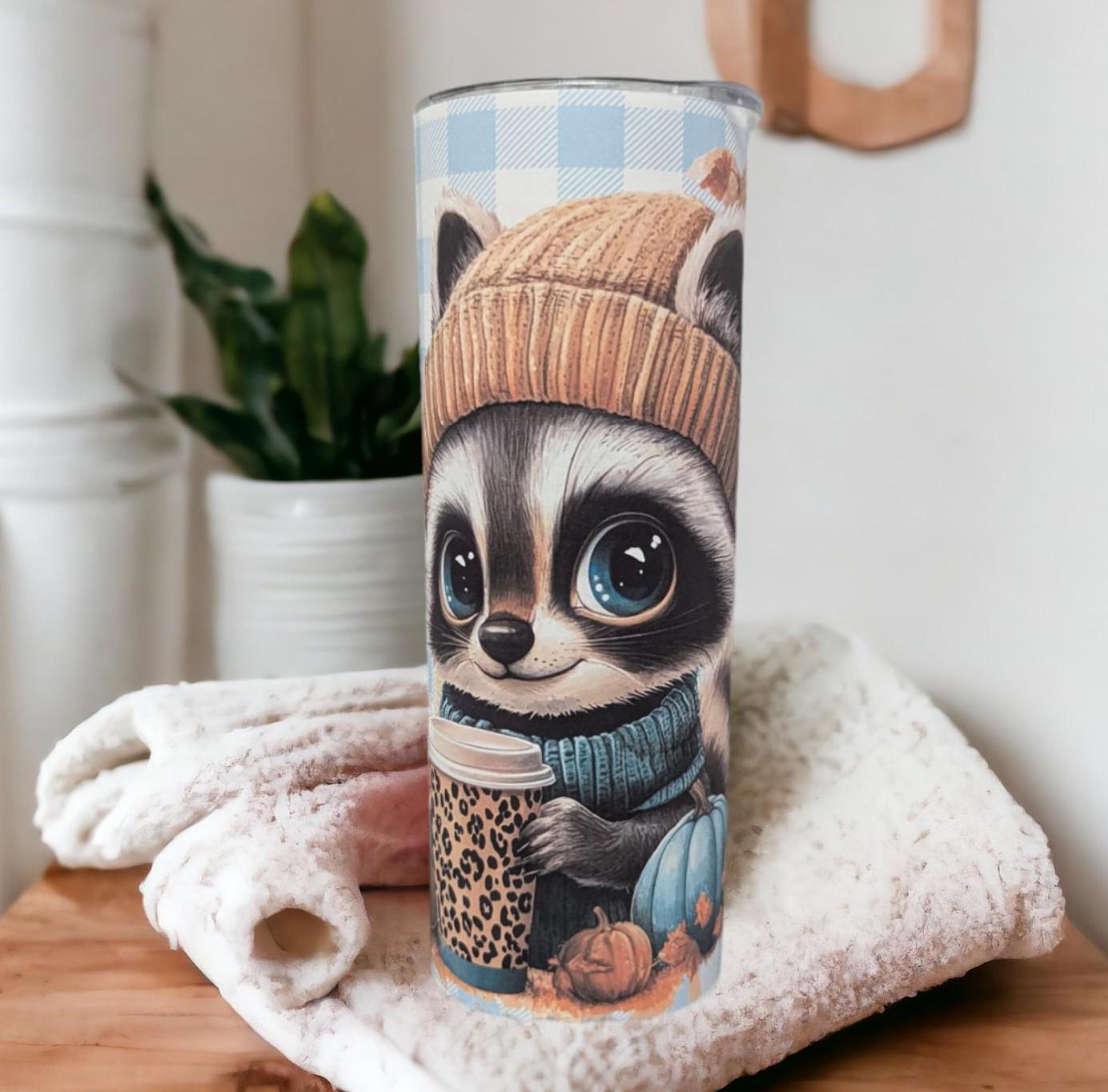Cute But Feral Raccoon 20oz Tumbler Can Be Personalized, Includes Lid and Plastic Straw, Great For Everyday Use - Hot Or Cold Drinks