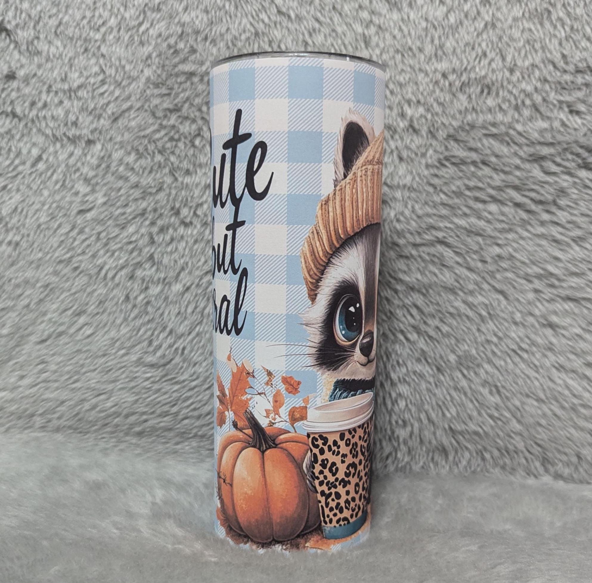 Cute But Feral Raccoon 20oz Tumbler Can Be Personalized, Includes Lid and Plastic Straw, Great For Everyday Use - Hot Or Cold Drinks