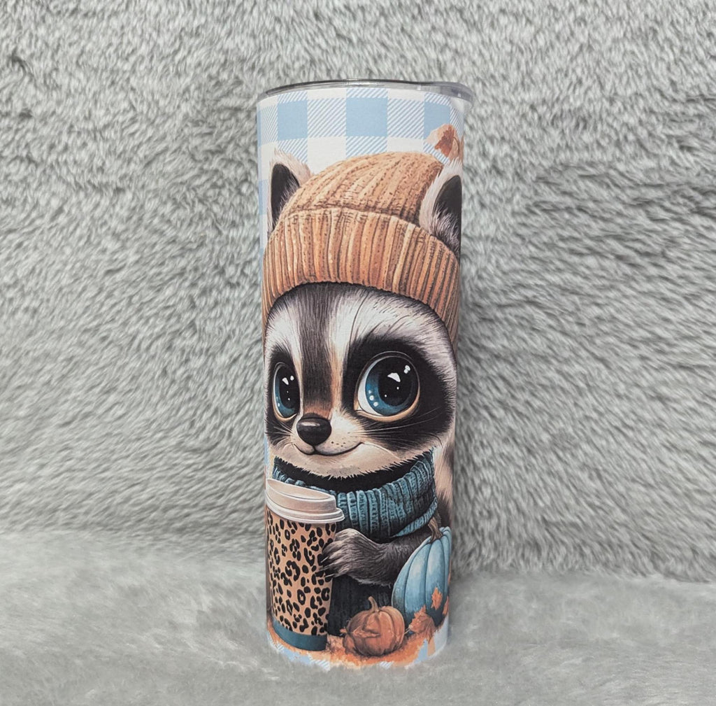 Cute But Feral Raccoon 20oz Tumbler Can Be Personalized, Includes Lid and Plastic Straw, Great For Everyday Use - Hot Or Cold Drinks