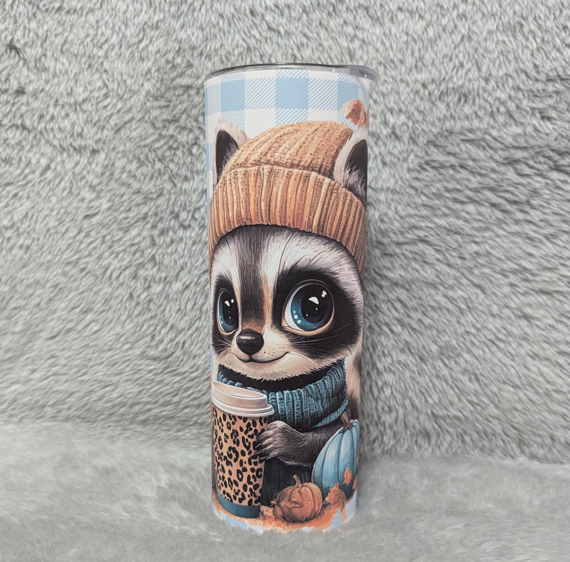Cute But Feral Raccoon 20oz Tumbler Can Be Personalized, Includes Lid and Plastic Straw, Great For Everyday Use - Hot Or Cold Drinks