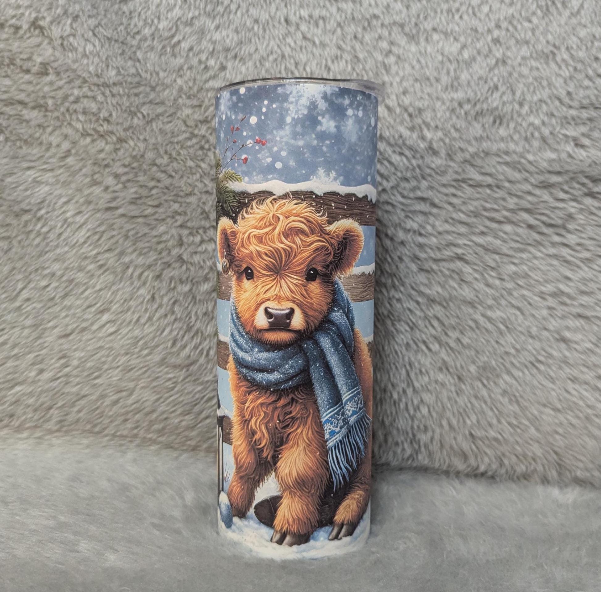 Highland Cow In The Snow 20oz Tumbler Can Be Personalized, Cow Cup With Name, Cow Coffee Cup, Cow Lovers Tumbler, Cow Lovers Gift For Her