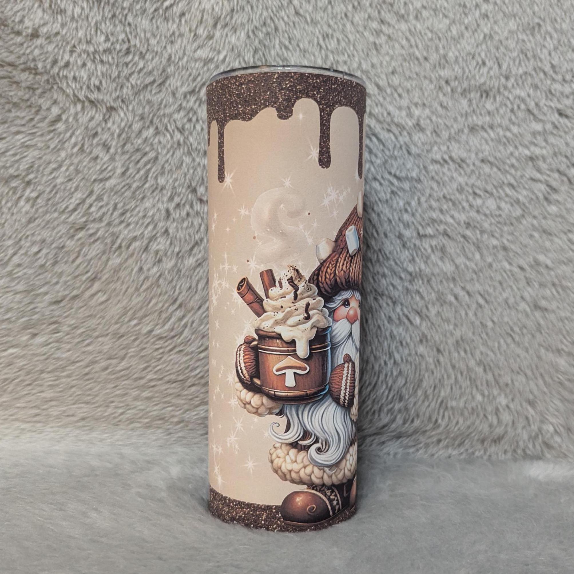 Gnome Tumbler with A Gnome Enjoying A Cup Of Hot Cocoa Can Be Personalized, Gnome Lover Gift, Includes Reusable Straw, Hot Or Cold Drinks