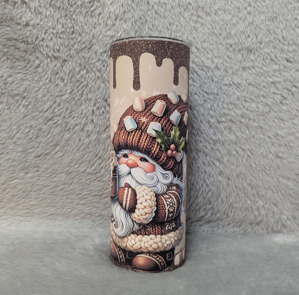 Gnome Tumbler with A Gnome Enjoying A Cup Of Hot Cocoa Can Be Personalized, Gnome Lover Gift, Includes Reusable Straw, Hot Or Cold Drinks